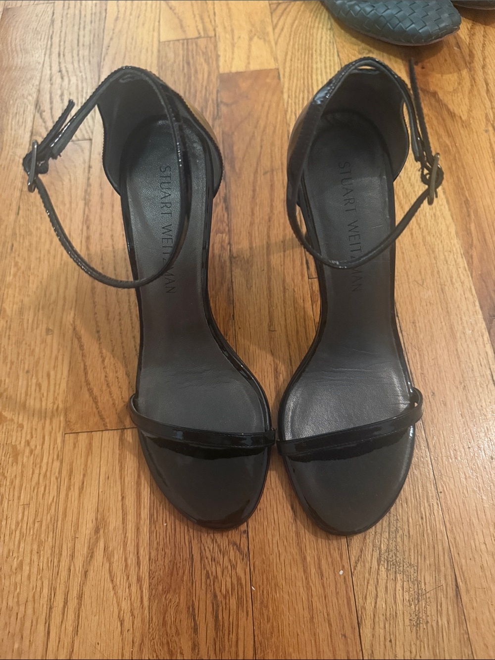 Stuart Weitzman Black Patent Ankle-Strap Heels